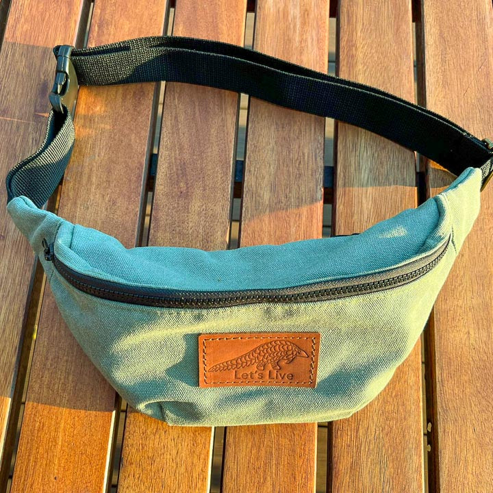 Canvas green and Brown leather Pangolin Moon Bag