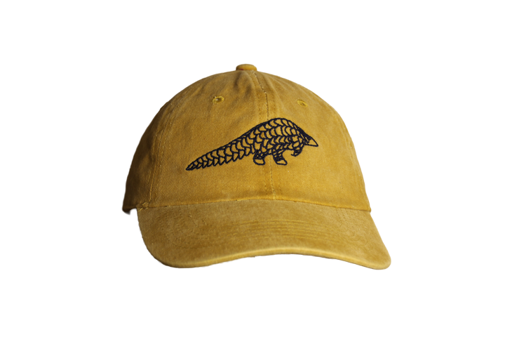 Mustard Yellow Lets Live Pangolin Cap with navy embroidery