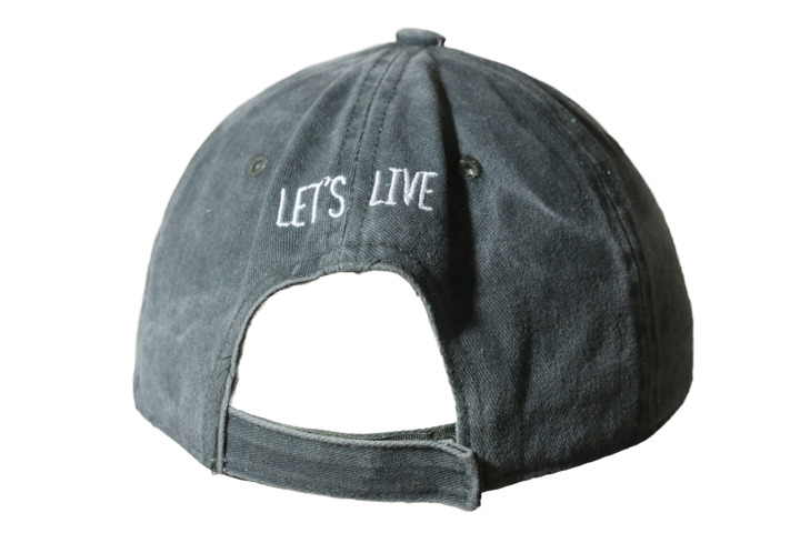 Back of the Olive Green Lets Live with white embroidery