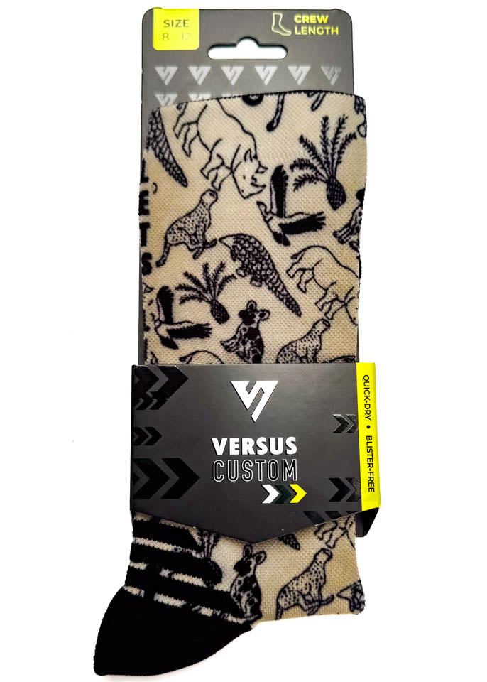 Beige Sock with Rhino, wild dog, pangolin, vulture, cheetah