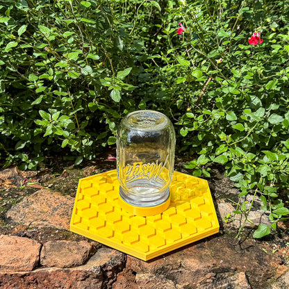 Yellow bee water tray with 70mm mason jar